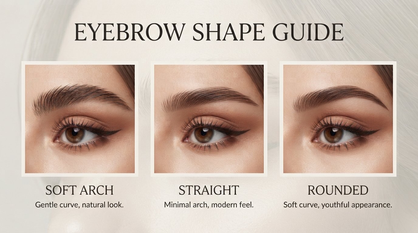 eyebrow shape guide showing soft arch straight and rounded brow styles
