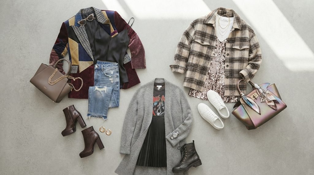 Fashion accessories arranged with clothing