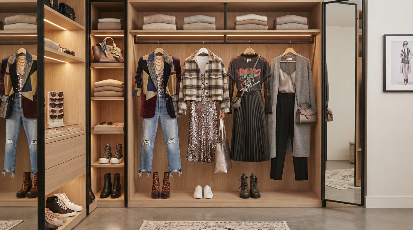 modern fashion wardrobe with stylish everyday outfits