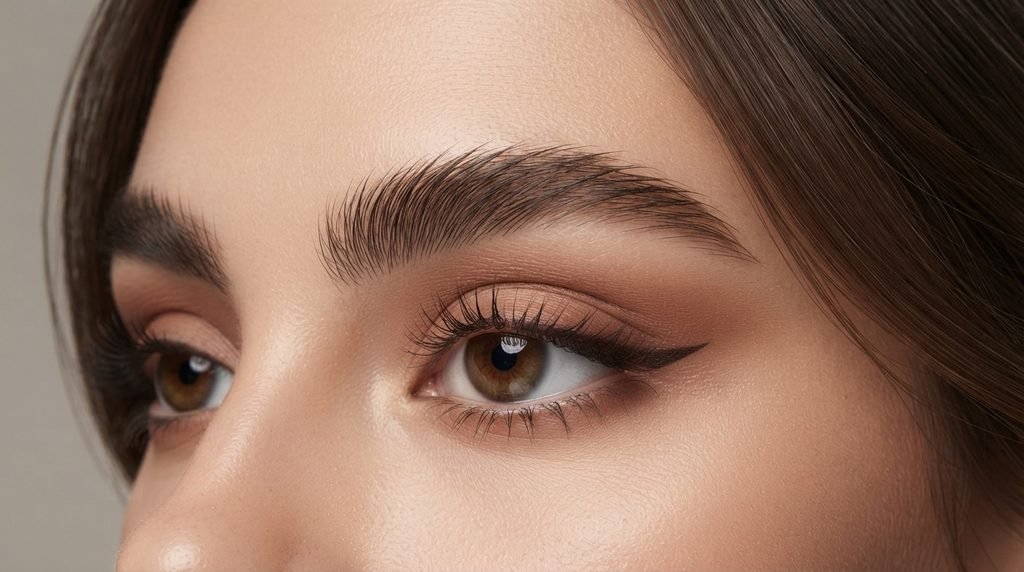 natural full eyebrow style with softly groomed brow hairs